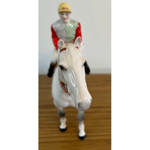 194 - Beswick Hand Painted Jockey and Racehorse Figure - Racehorse and Jockey Dapple Grey No 12.