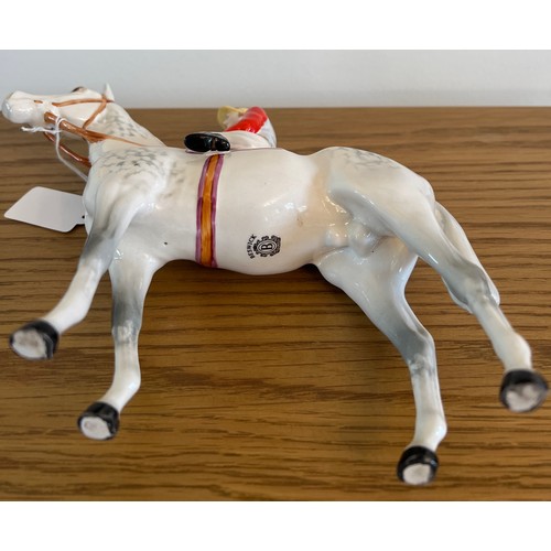 194 - Beswick Hand Painted Jockey and Racehorse Figure - Racehorse and Jockey Dapple Grey No 12.