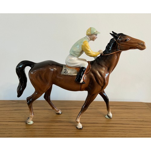 196 - Beswick Hand Painted Jockey and Racehorse Figure - Racehorse and Jockey No 24 ' Walking Racehorse ' ... 