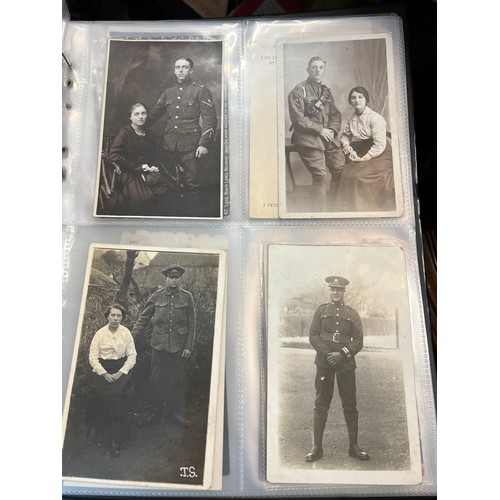 1215 - An album containing multiple postcards including WW1 and  WW1 silk postcards, funeral notices etc.