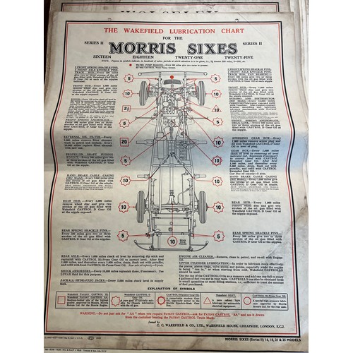 1142 - Thirty one vintage car lubrication charts to include Wolseley, Morris, MG 1100, Morris 1100, Vauxhal... 