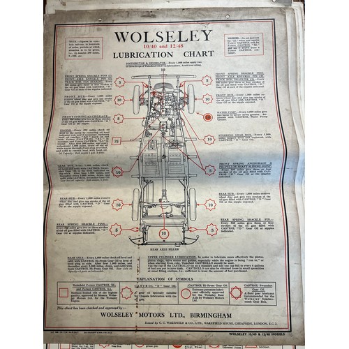 1142 - Thirty one vintage car lubrication charts to include Wolseley, Morris, MG 1100, Morris 1100, Vauxhal... 