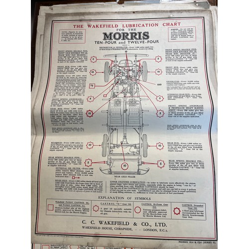 1142 - Thirty one vintage car lubrication charts to include Wolseley, Morris, MG 1100, Morris 1100, Vauxhal... 