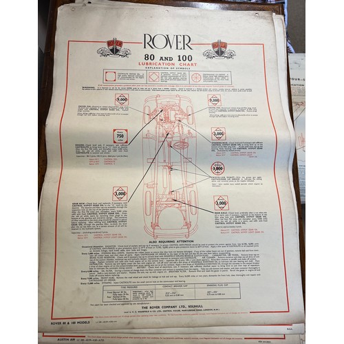 1142 - Thirty one vintage car lubrication charts to include Wolseley, Morris, MG 1100, Morris 1100, Vauxhal... 