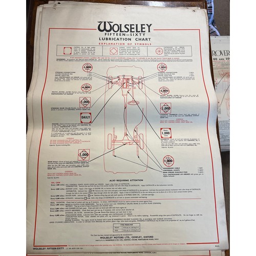 1142 - Thirty one vintage car lubrication charts to include Wolseley, Morris, MG 1100, Morris 1100, Vauxhal... 