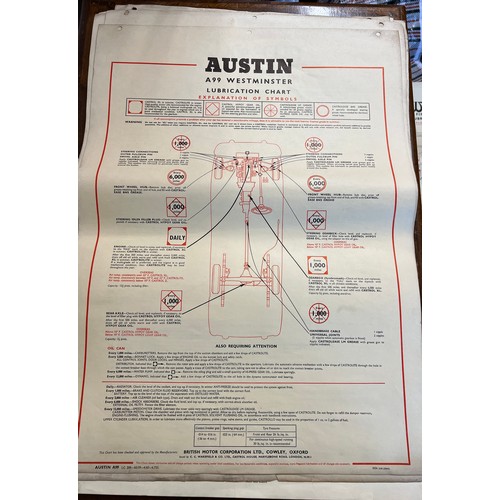 1142 - Thirty one vintage car lubrication charts to include Wolseley, Morris, MG 1100, Morris 1100, Vauxhal... 