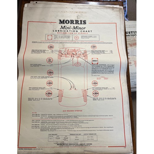 1142 - Thirty one vintage car lubrication charts to include Wolseley, Morris, MG 1100, Morris 1100, Vauxhal... 