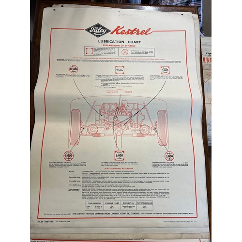 1142 - Thirty one vintage car lubrication charts to include Wolseley, Morris, MG 1100, Morris 1100, Vauxhal... 