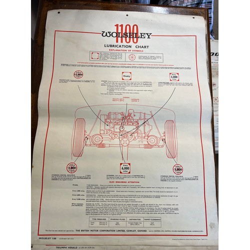 1142 - Thirty one vintage car lubrication charts to include Wolseley, Morris, MG 1100, Morris 1100, Vauxhal... 