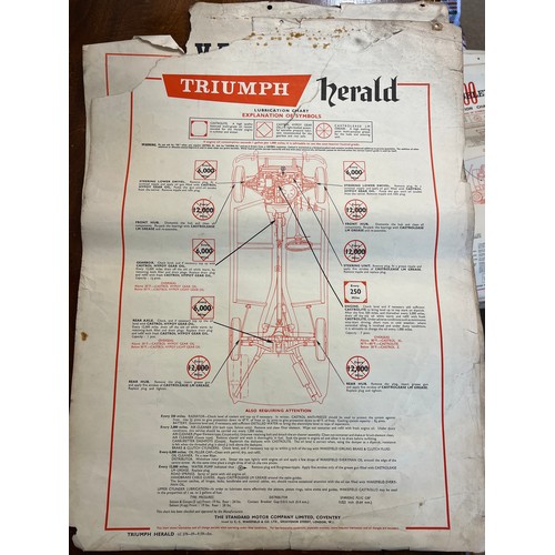 1142 - Thirty one vintage car lubrication charts to include Wolseley, Morris, MG 1100, Morris 1100, Vauxhal... 