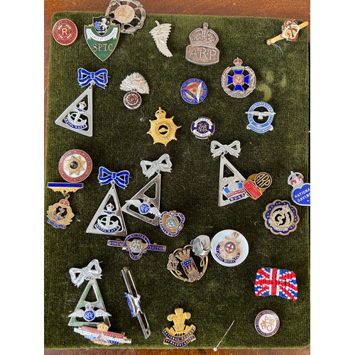 353 - Cap badges, brooches etc to include ARP, British legion, RAF comforts committee and many more.