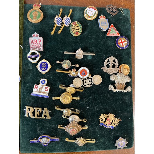 353 - Cap badges, brooches etc to include ARP, British legion, RAF comforts committee and many more.