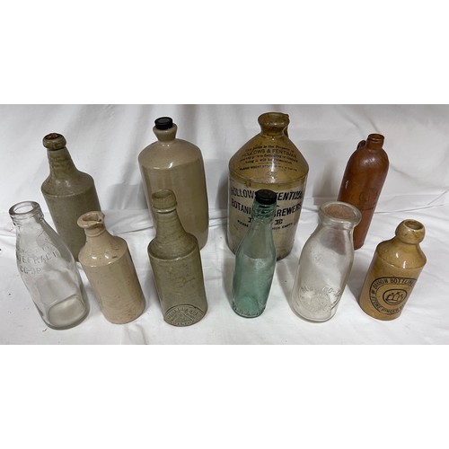 1341 - Various stoneware and glass bottles to include Barrow Bottling Co. Ltd. Stone Ginger Beer, Hollows &... 