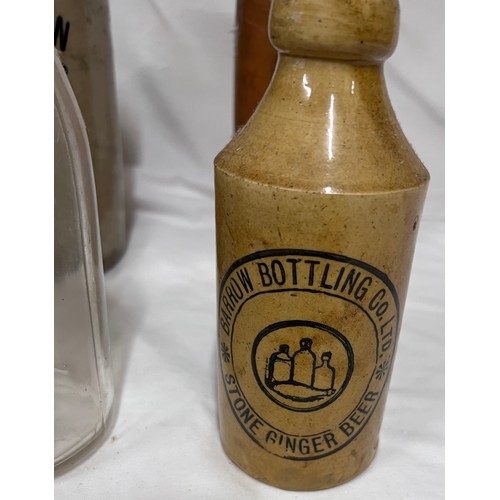 1341 - Various stoneware and glass bottles to include Barrow Bottling Co. Ltd. Stone Ginger Beer, Hollows &... 