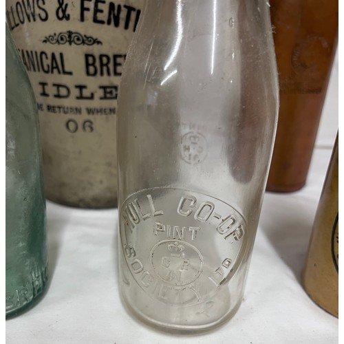 1341 - Various stoneware and glass bottles to include Barrow Bottling Co. Ltd. Stone Ginger Beer, Hollows &... 