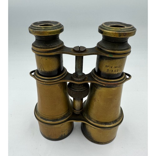 1212 - A pair of military binoculars marked with crows foot and MR. WIDE 31393.