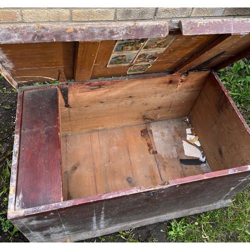 77 - Pine blanket box with candle box to interior. 89cm x 49cm x 45cm h.