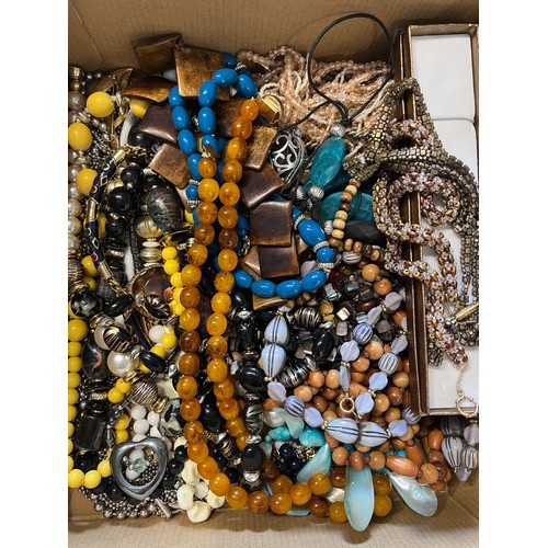 355 - A large quantity of vintage costume jewellery and boxes to include brooches, beads etc.