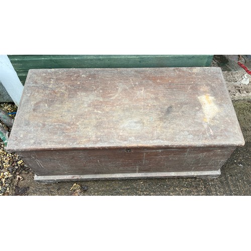 79 - A 19thC pine blanket box with interior candle box. 106cm x 48cm x 43cm h.