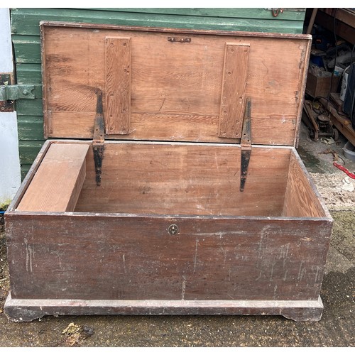 79 - A 19thC pine blanket box with interior candle box. 106cm x 48cm x 43cm h.