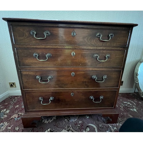 80 - A 19thC mahogany chest of four graduated drawers on bracket feet, with original brass swan necked ha... 