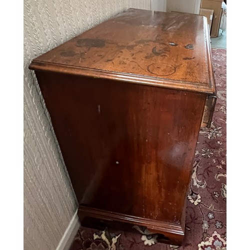 80 - A 19thC mahogany chest of four graduated drawers on bracket feet, with original brass swan necked ha... 