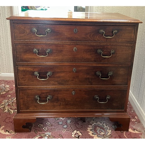 80 - A 19thC mahogany chest of four graduated drawers on bracket feet, with original brass swan necked ha... 