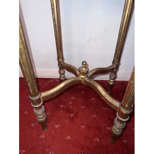 82 - Circular gilt table with marble top. 80cm h x 46cm d.