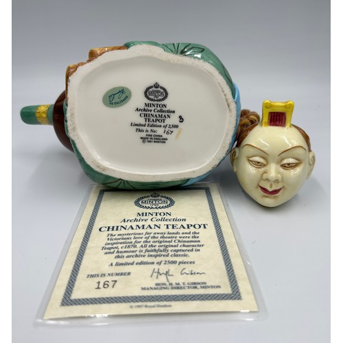 143 - Minton Archive Collection Chinaman Teapot Limited Edition 167/2500 and Monkey & Cockerel Teapot Limi... 