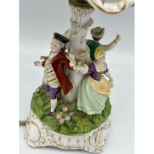 153 - Capodimonte table lamp with four figures to base approx 43cm h, mark to base.