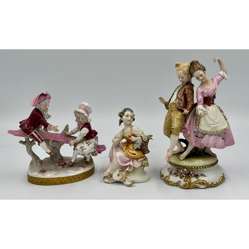 162 - Capodimonte - 5 figurines of children and young couples, tallest approx 21cm h