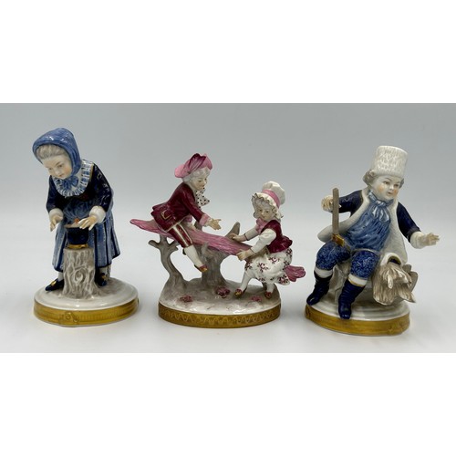 162 - Capodimonte - 5 figurines of children and young couples, tallest approx 21cm h