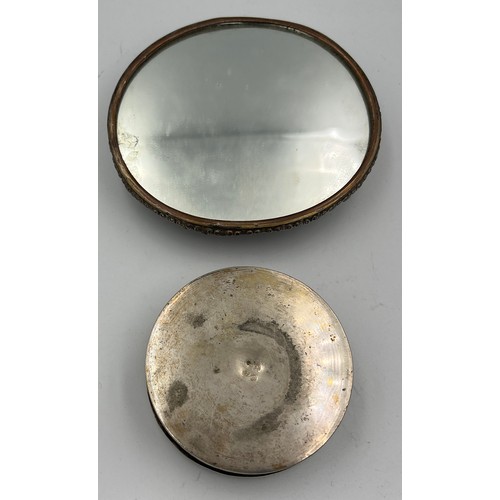 1152 - Eastern/oriental white metal comprising mirror set with carved jade and gemstones 12cm x 11cm and a ... 