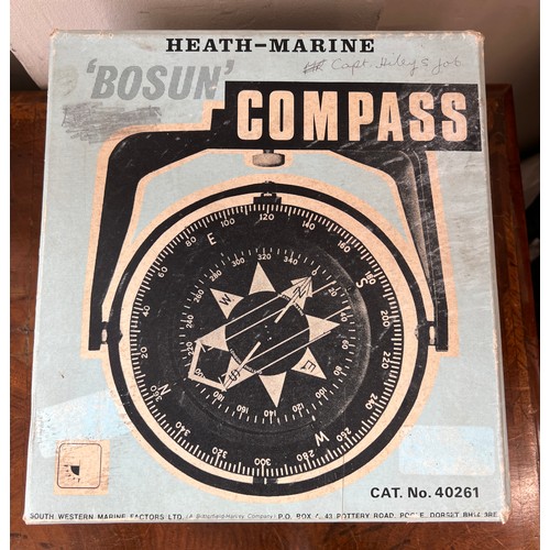 1312 - A boxed vintage Heath Marine Bosun compass complete with instructions. Together with a Seafix radio ... 