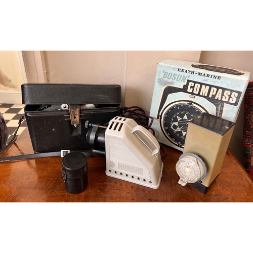 1312 - A boxed vintage Heath Marine Bosun compass complete with instructions. Together with a Seafix radio ... 