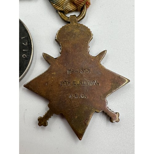 1198 - WWI Mons Star trio with War Medal and Victory Medal on clasp to the Army Services Corp named MS-1316... 