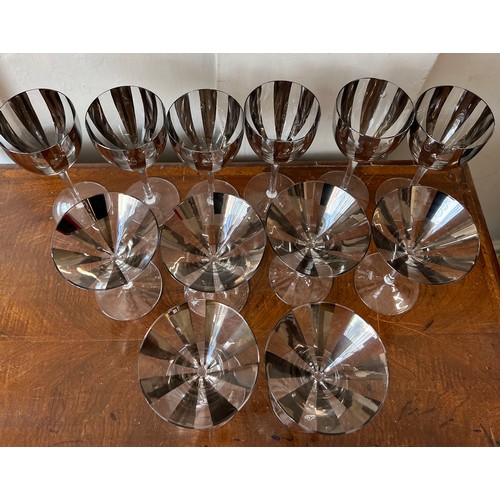 322 - A suite of 12 glasses ( 6 + 6) in the Art Deco style by Krosno Poland.