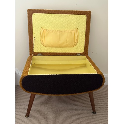 36 - A mid century stool with black and amber upholstery  with a yellow interior. Approx. 57 w x 39 d x 4... 
