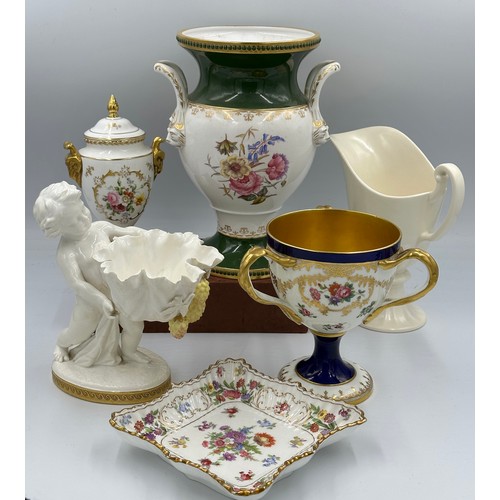 258 - Mixed ceramics to include a 19thC Cauldon loving cup 17.5cm, a Copeland porcelain figural dish for T... 