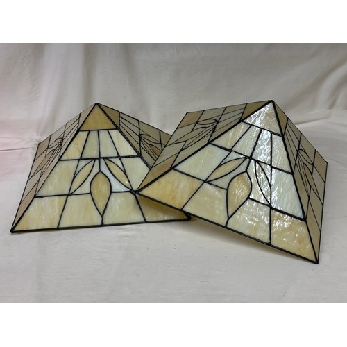 1234 - A pair of Tiffany style contemporary light shades in cream hues. Each 32 x 32cm and approx. 18cm dee... 