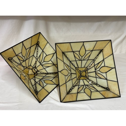 1234 - A pair of Tiffany style contemporary light shades in cream hues. Each 32 x 32cm and approx. 18cm dee... 