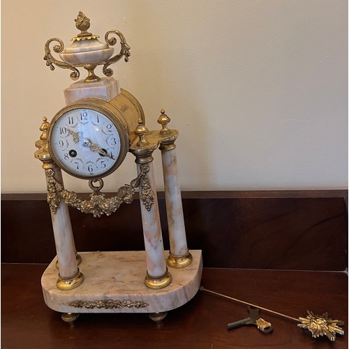 1270 - A late 19thC French marble and ormolu mounted clock garniture. Clock 43cm h.