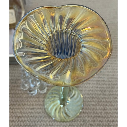 333 - A miscellany to include four French  glass candleholders marked Reims, a green and amber vase, 23cm ... 