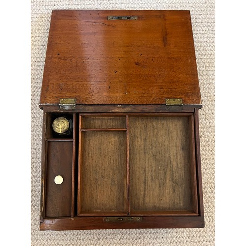 1175 - A 19thC mahogany book shaped writing/stationary box inlaid with Tunbridge ware bands. 26cm x 19cm x ... 