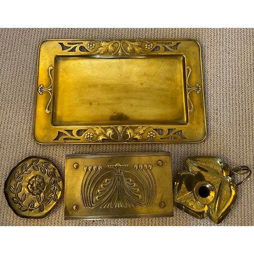 1182 - Brass to include Carl Deffner box, WMF tray 27cm x 43cm. 1896 Sankey & son chamber stick, Rose and g... 