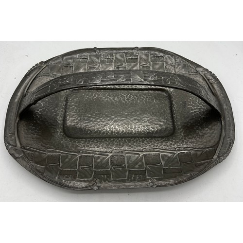 1183 - Archibald Knox pewter Tudric cake basket. 31cm x 22cm.