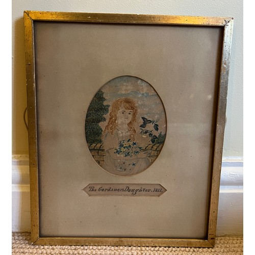 1418 - A framed watercolour entitled ‘The Gardiner’s Daughter 1811’. Frame size 28.5 x 23.5.