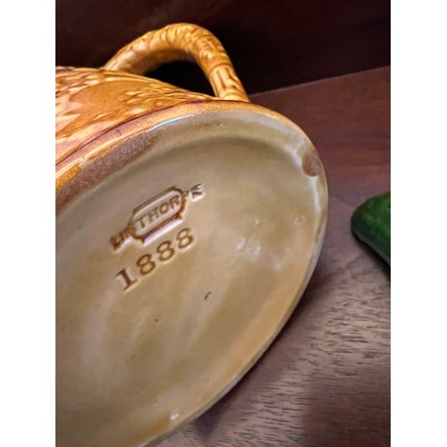 269 - Ceramics to include an Arts and Crafts green glazed pottery oil lamp impressed mark Liberty London, ... 