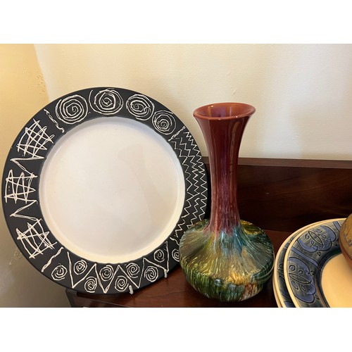 271 - Ceramics to include 4 x Royal Doulton plates by Frank Brangwen, Eichwald plate, Linthorpe vase, jug,... 