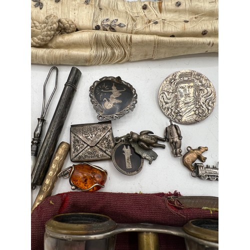 1300 - Miscellany comprising cased ladies sewing/manicure set, bone and sequinned fan in original case, Vog... 